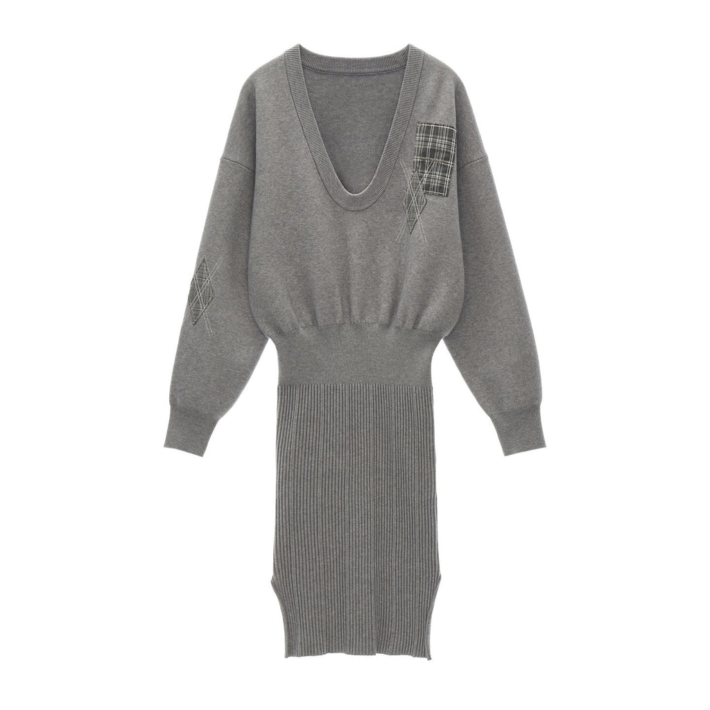 MAMC_Slim_V-neck_Long_Sleeve_Preppy_Bodycon_Gray_Casual_Women_Midi_Dresses_MISSTT