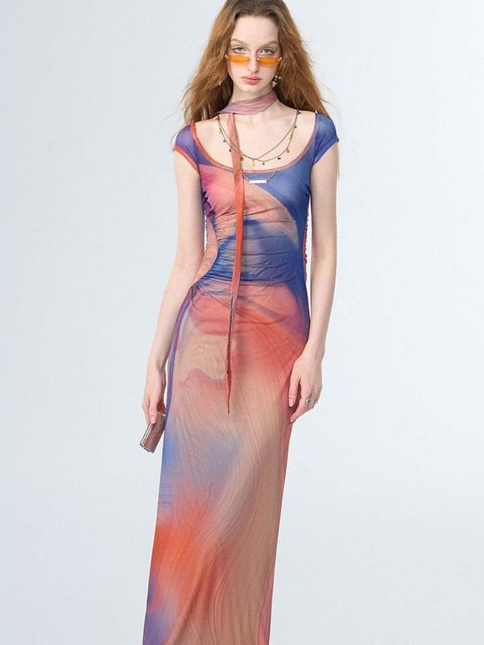 OfAkiva Sexy Printed High Waist Aline Square Neck City Work Women Polyester Maxi Dresses