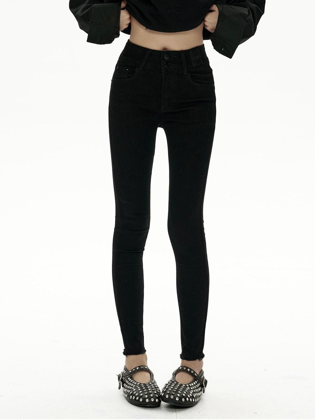 ZERO High Stretch Low Rise Sexy Slim Black Denim Zipper Casual Women Skinny Jeans