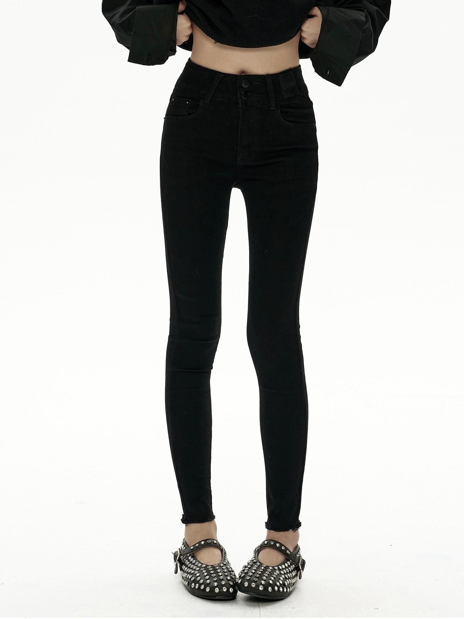ZERO High Stretch Low Rise Sexy Slim Black Denim Zipper Casual Women Skinny Jeans