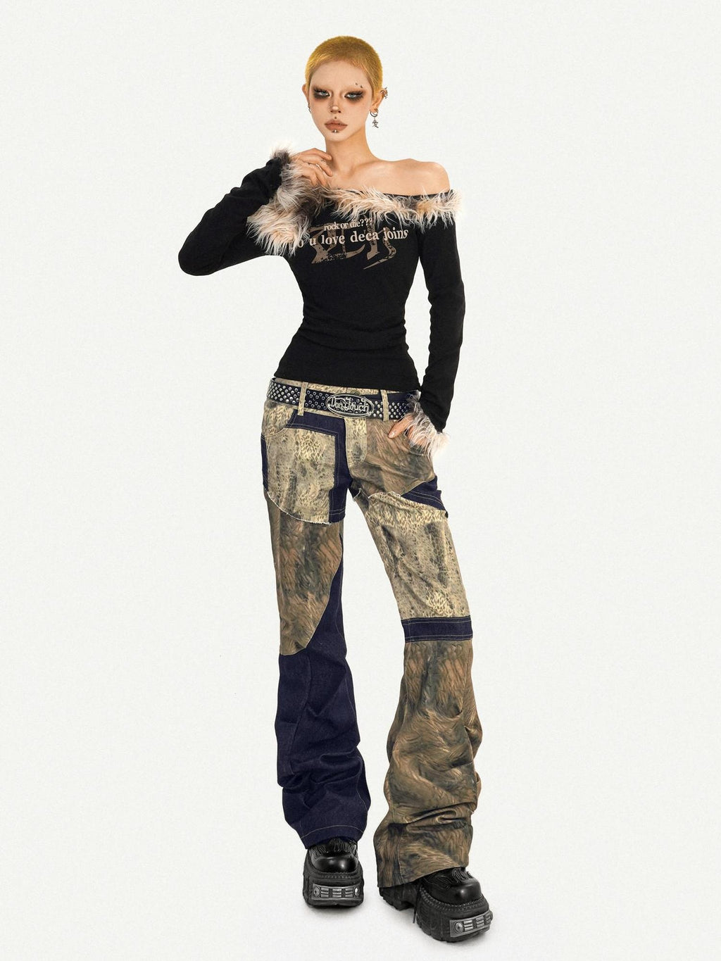 Nico Molly Vintage Slim Fit Asymmetric Neckline Patchwork Women Long Sleeve T-Shirts