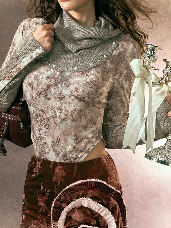 OfAkiva Soft Knit Collared Slim Fit Long Sleeve Women Grey Pink Top & Skirt Sets