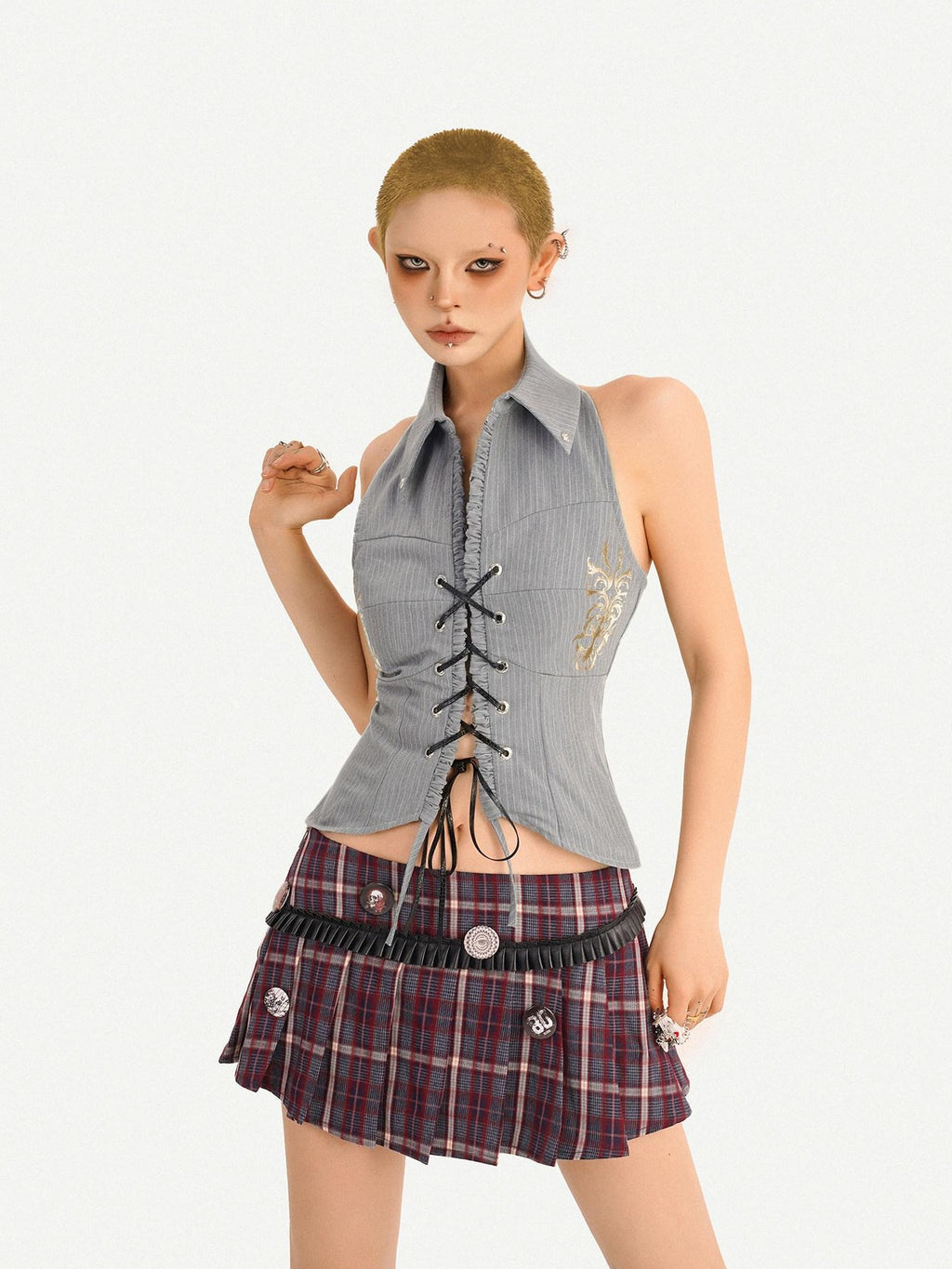 Nico Molly Lined Burgundy Pleated Low Waist Slim Fit Women Schoolgirl Chic Mini Skirts