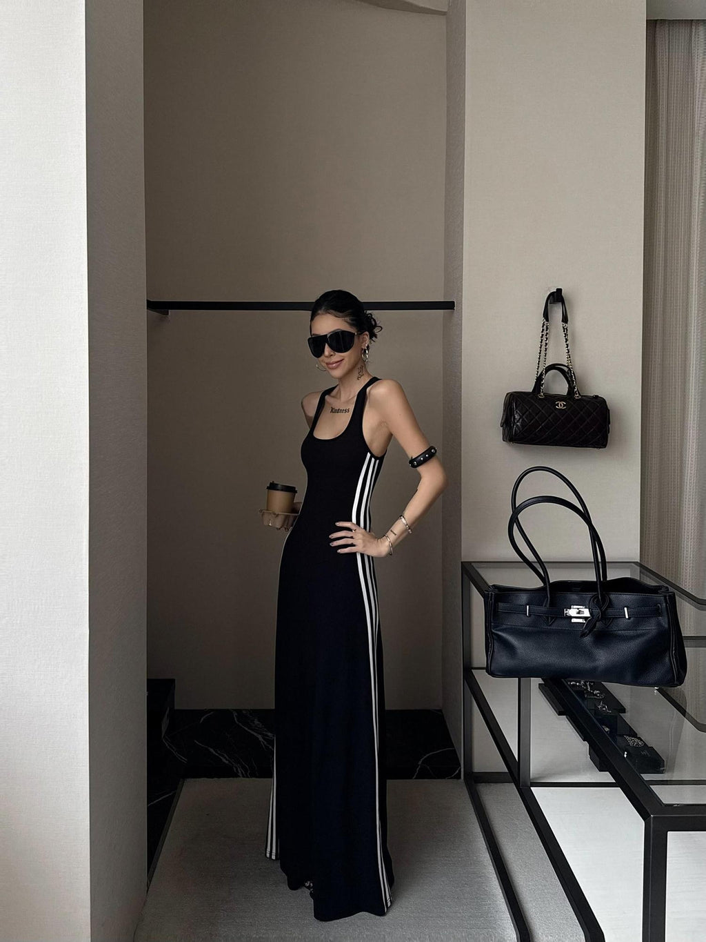 ZERO Soft Viscose A Line Sleeveless U Neck Slim Fit Casual Black Maxi Dresses