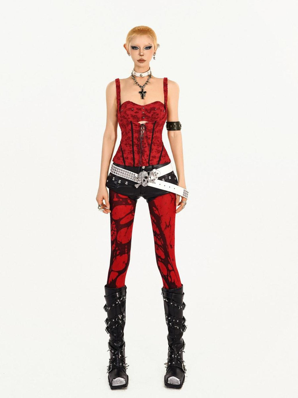 Nico Molly Padded Slim Punk Style Nylon Outerwear For Women Red Solid Tank Camisoles