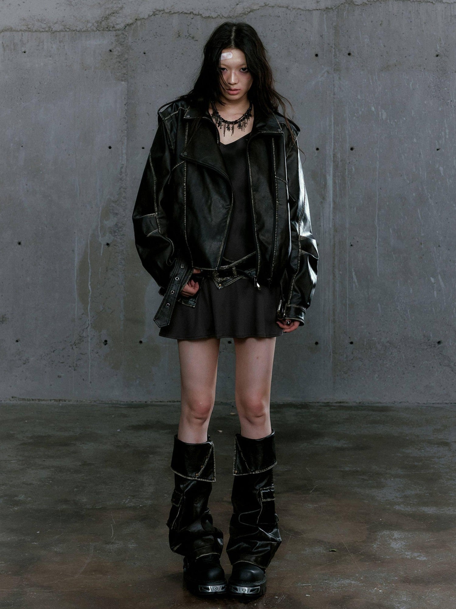 Cest Nous Washed Pu Leather Zipper Loose Fit Street Youth Black Brown Bomberjackets