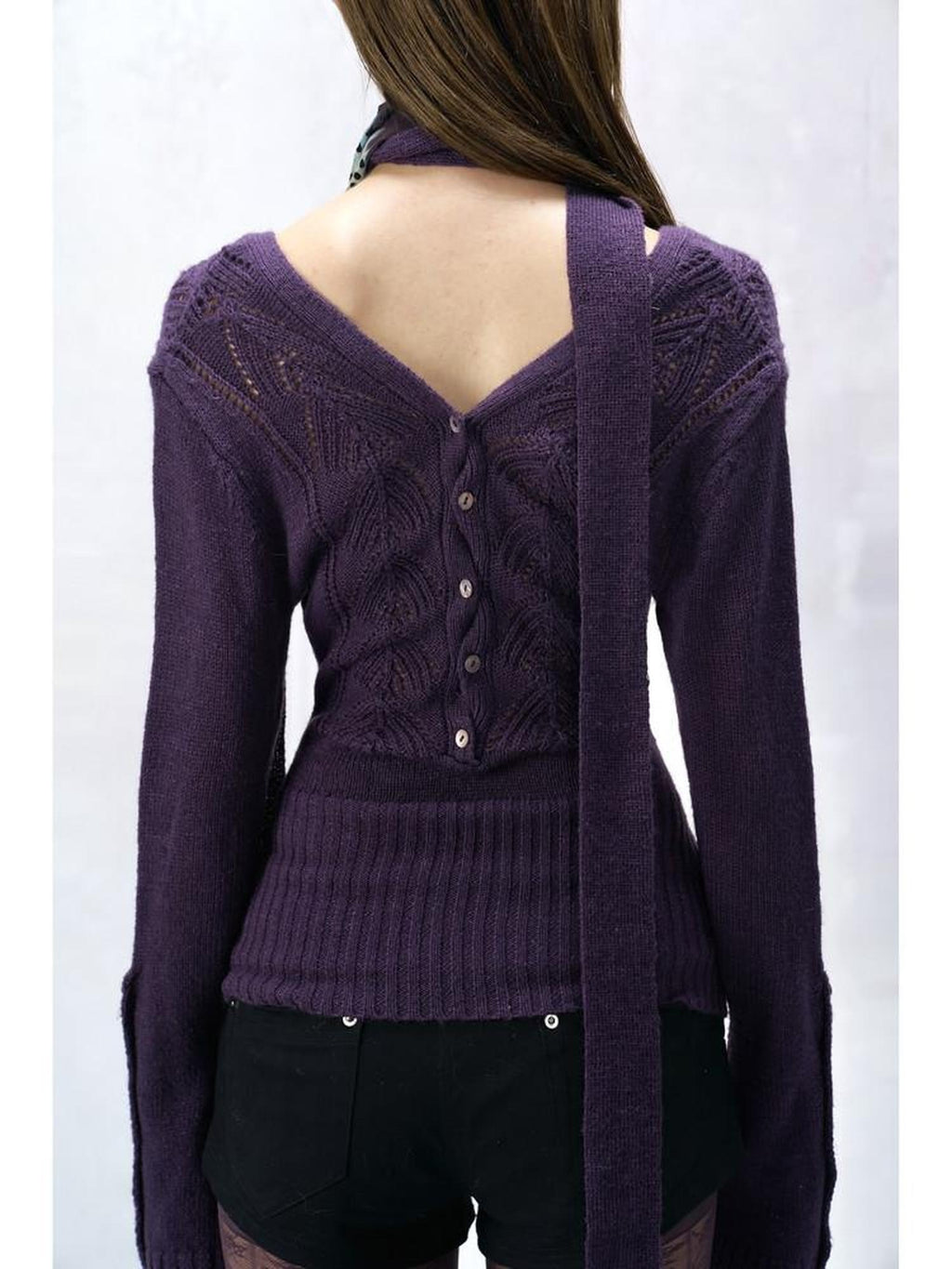 Flowers birds Market Backless V-neck Slim Fit Striped Women Cotton Knit Longsleeve Cardigans