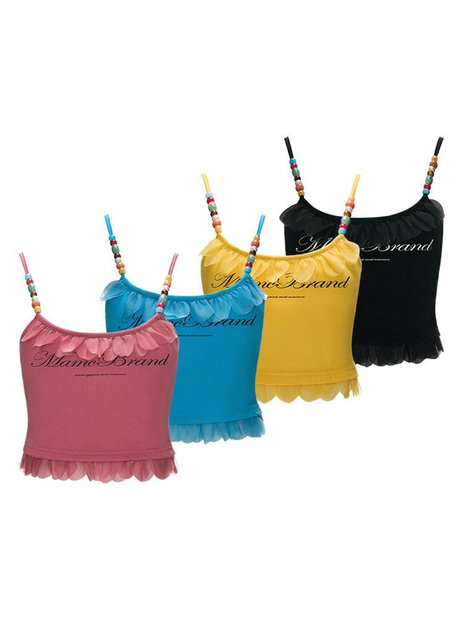 MAMC Letter Print Fitted Cotton Blend Spaghetti Strap Short Crop Casual Camisoles