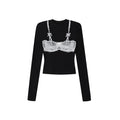 ZERO_Lyocell_Knit_Slim_Fit_Mock_Layered_Crew_Women_Black_Long_Sleeve_Crop_Tops_MISSTT