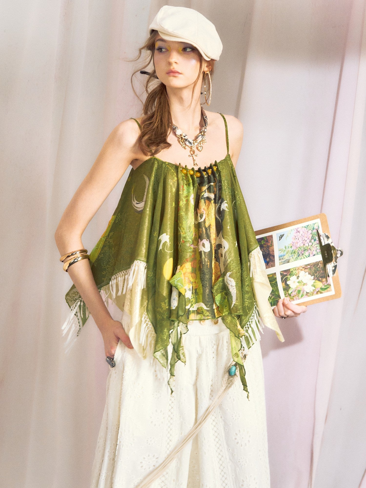 OfAkiva Lightweight Chiffon Printed Loose Fit Square Neck Mid Length Women Camisoles