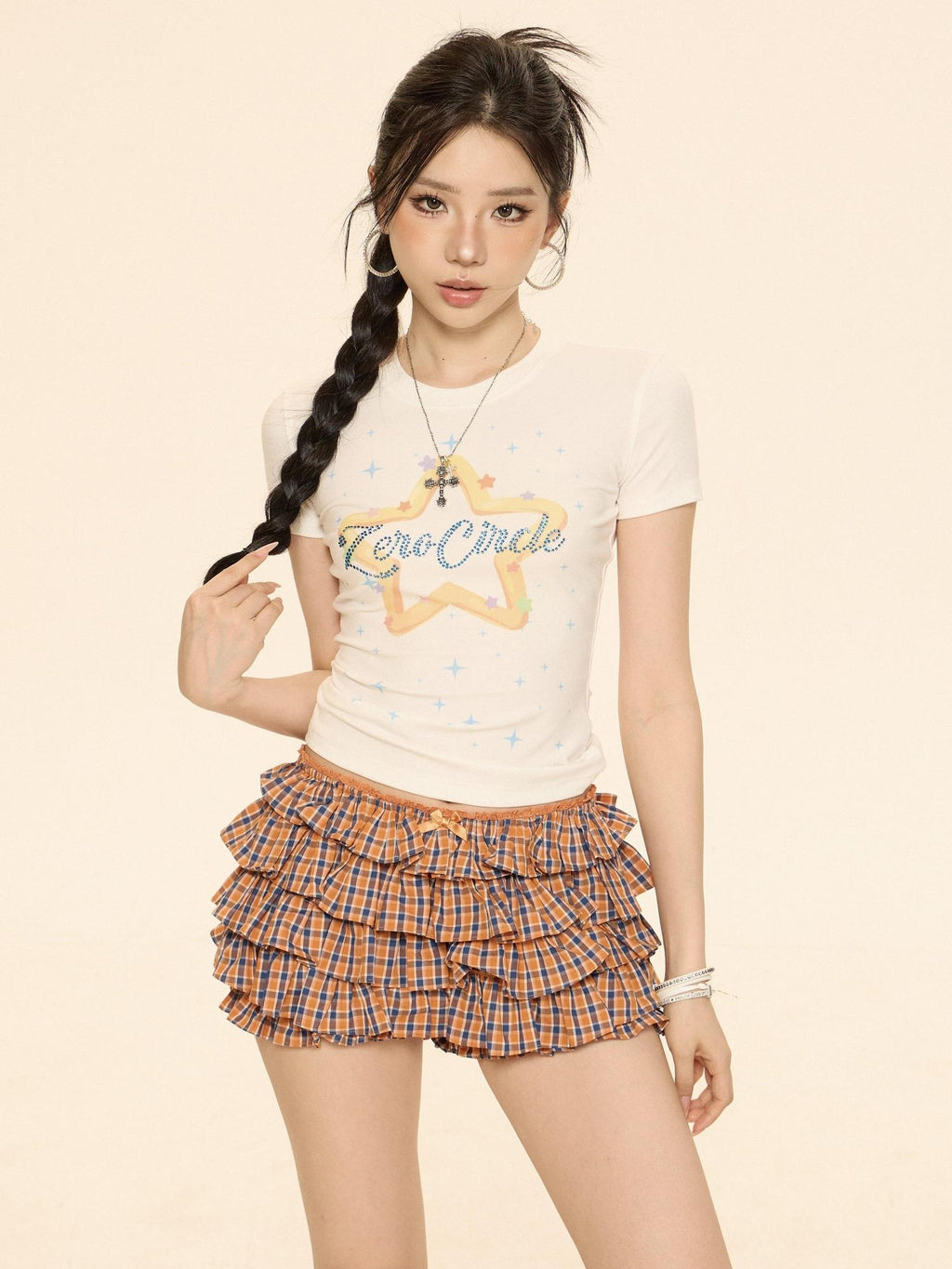 ZERO Soft Cotton Plaid Sweet Straight Natural Elastic Waist Women Mini Skirts