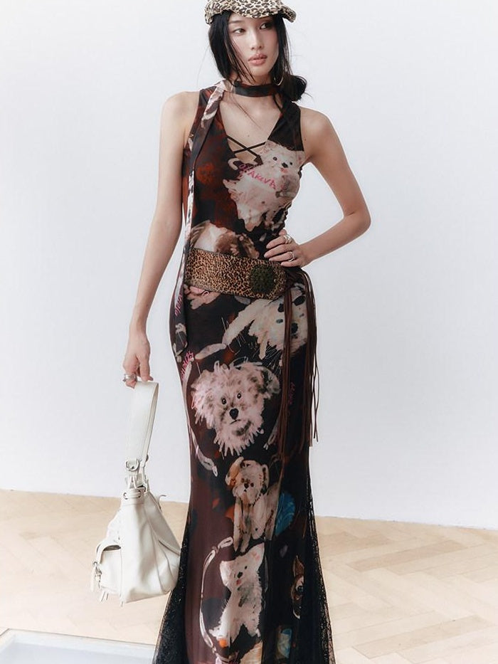 OfAkiva Colorblock V-neck High Waist Slim Long Sleeve Resort Women Maxi Dresses