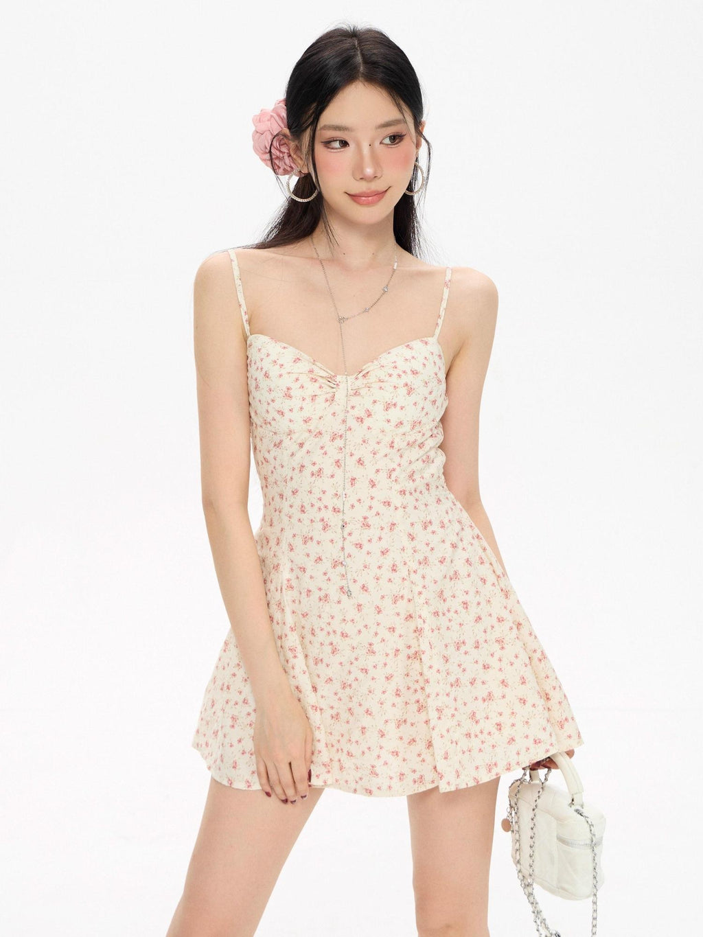 ZERO Floral Padded Bust High Waist A Line Knit Slim Fit Women Casual Mini Dresses