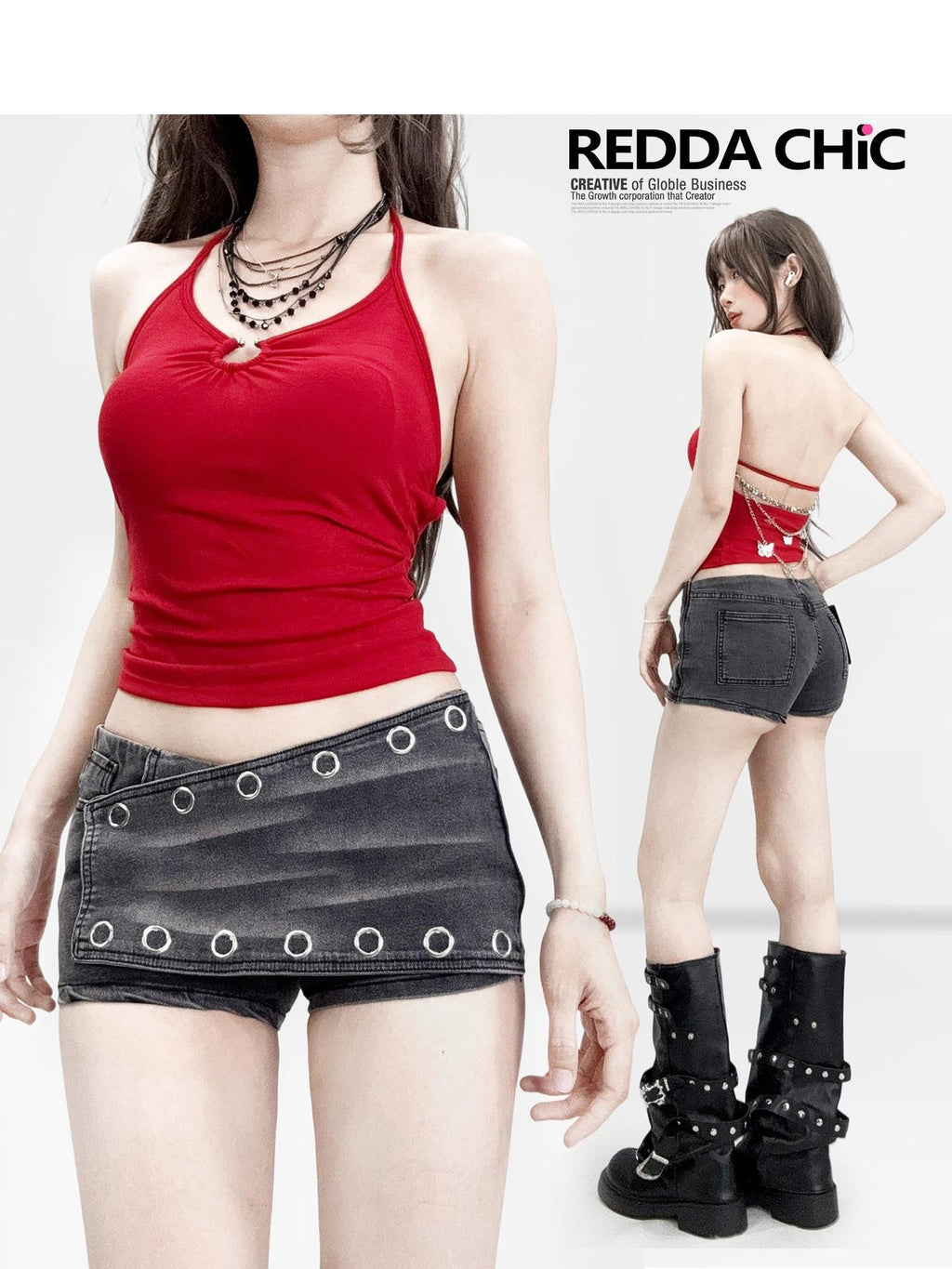 REDDACHIC Red Halter V-neck Backless Butterfly Print Padded Slim Crop Women'S Camisoles