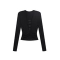 ZERO_Soft_Lyocell_V-neck_Slim_Casual_Women_Black_Long_Sleeve_Crop_Tops_MISSTT