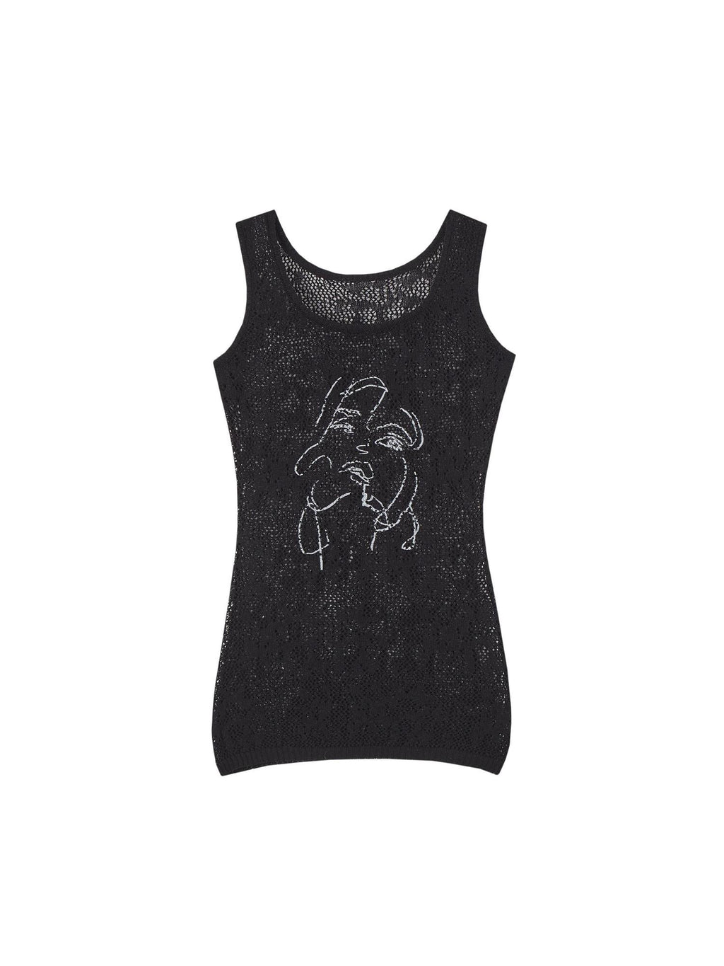 OfAkiva Lace Longline Printed Viscose Blend Relaxed Office Chic Black Tank Tops