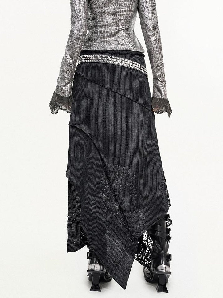 Nico Molly High Waist Asymmetrical Patchwork A Line Lined Women Casual Vintage Maxi Skirts