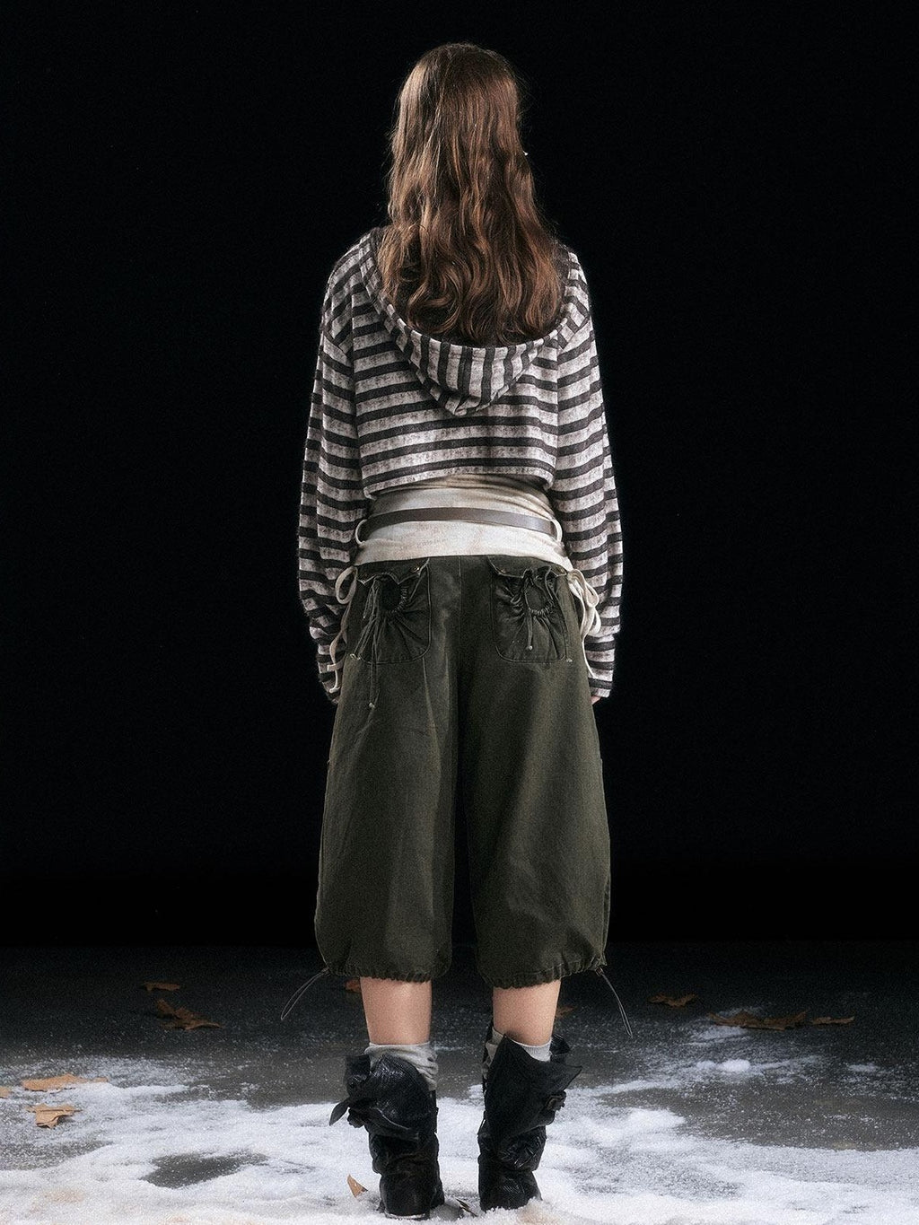 Cest Nous Distressed Relaxed Fit Hooded Striped Pullover Casual Women Viscose Knitwear
