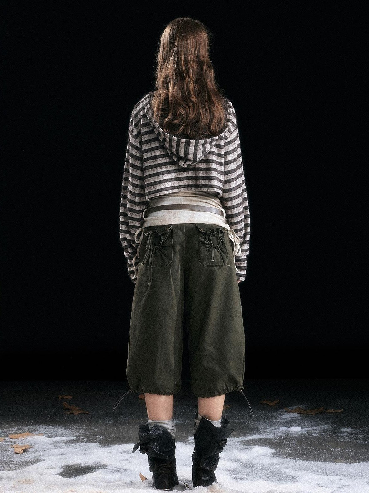 Cest Nous Distressed Relaxed Fit Hooded Striped Pullover Casual Women Viscose Knitwear
