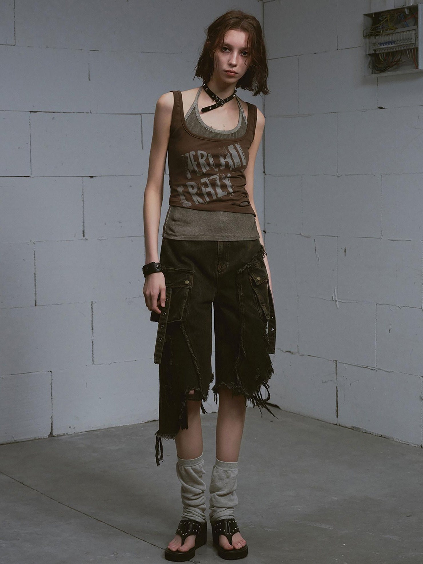 Cest Nous Ripped Patchwork Grunge High Waist Wide Leg Loose Cotton Washed Black Jeans
