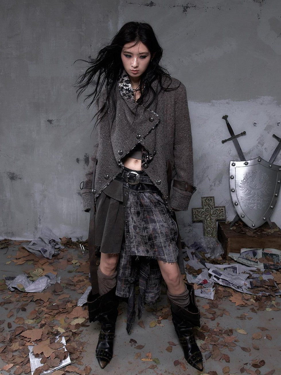 NO ROMANCE Leopard Print Patchwork Reversible Lapel Women'S Boucle Tweed Plush Short Coats