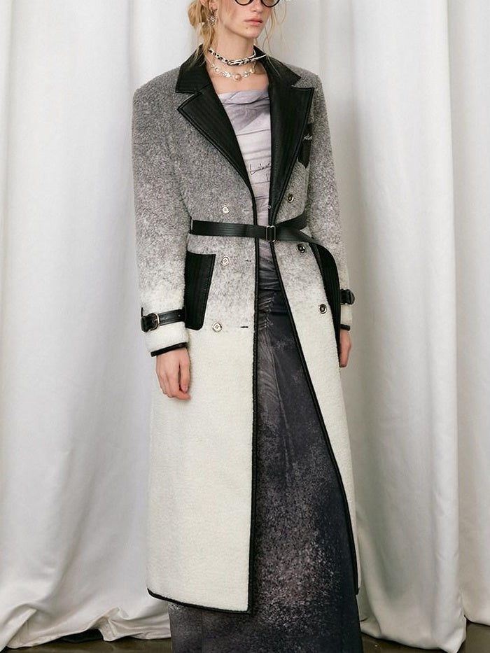 OfAkiva Gradient Belted Commuter Mid Length Single Breasted Women Polyester Long Coats