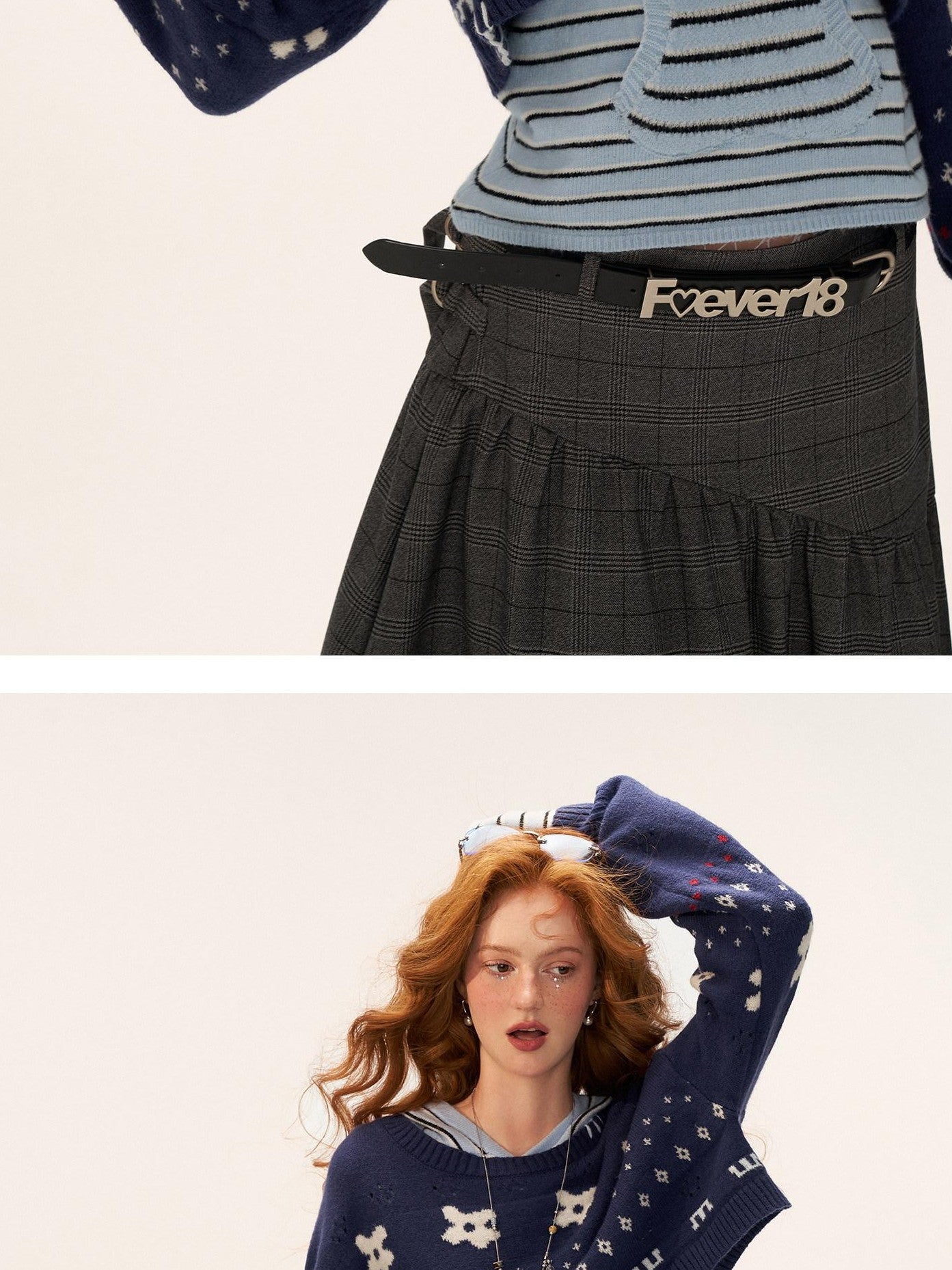 MAMC Sweet Hooded Striped Slim Fit Princess Style Long Sleeve Women Blue Knitwear