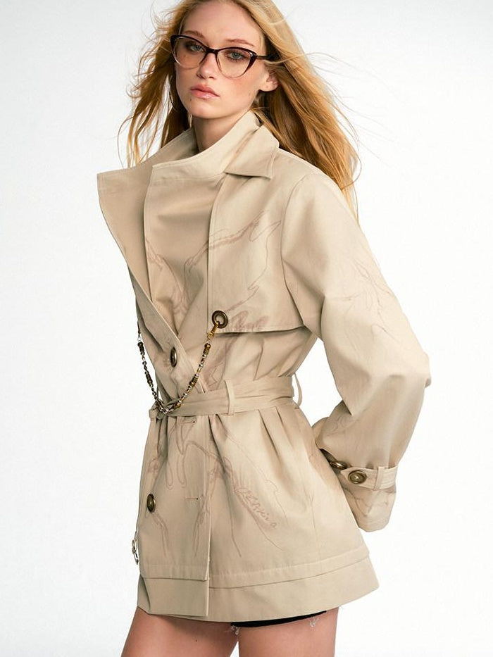 OfAkiva Printed Slim Fit Short Length Long Sleeve Women Cotton Blend Trench Coats