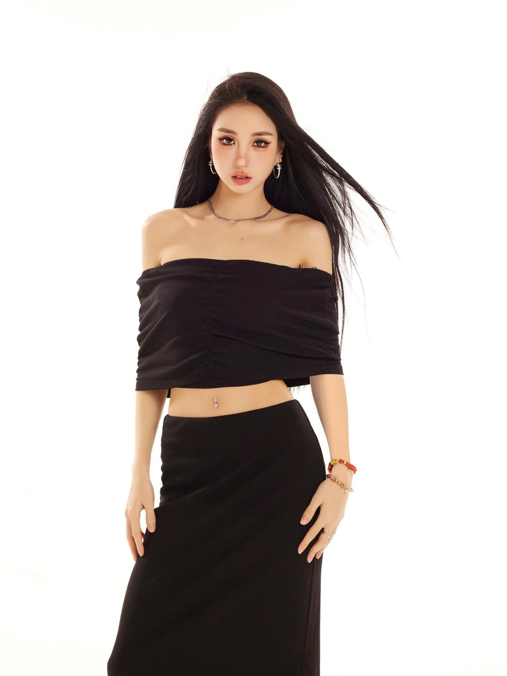 ZERO Cotton Short Sleeve Slim Fit Sexy Burgundy Black Top & Skirt Sets