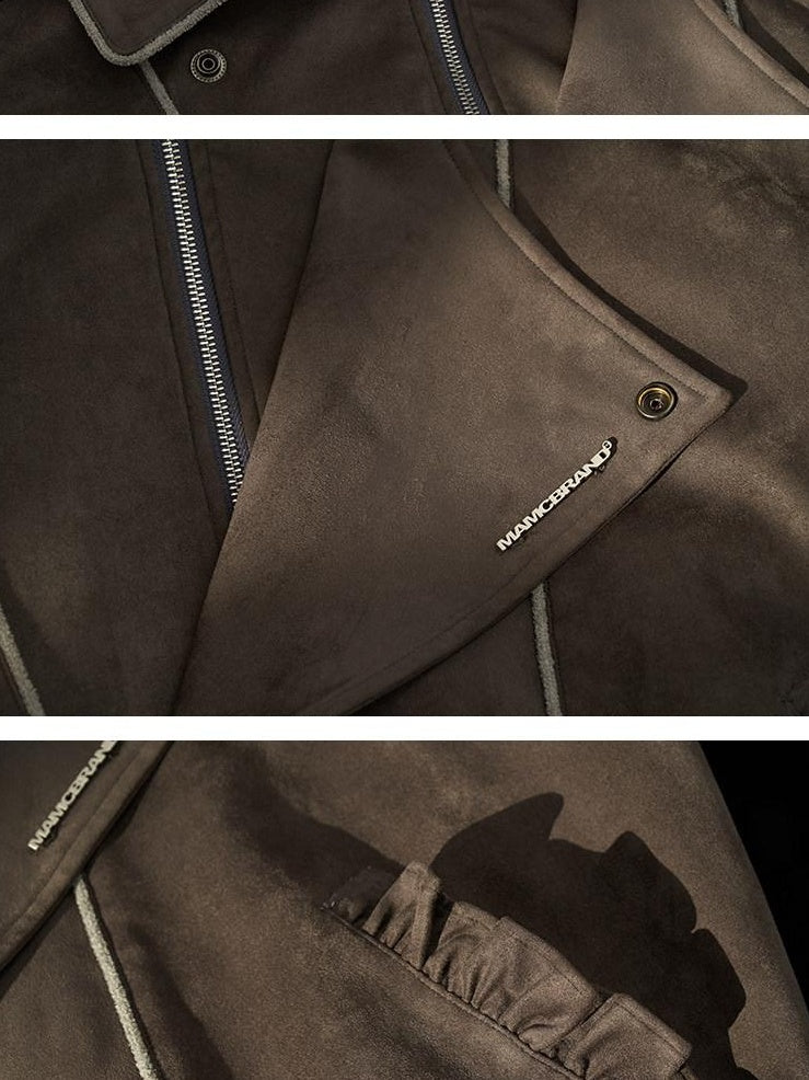 MAMC Stretch Polyester Loose Fit Mechanical Lapel Zipper Gray Leather Jackets
