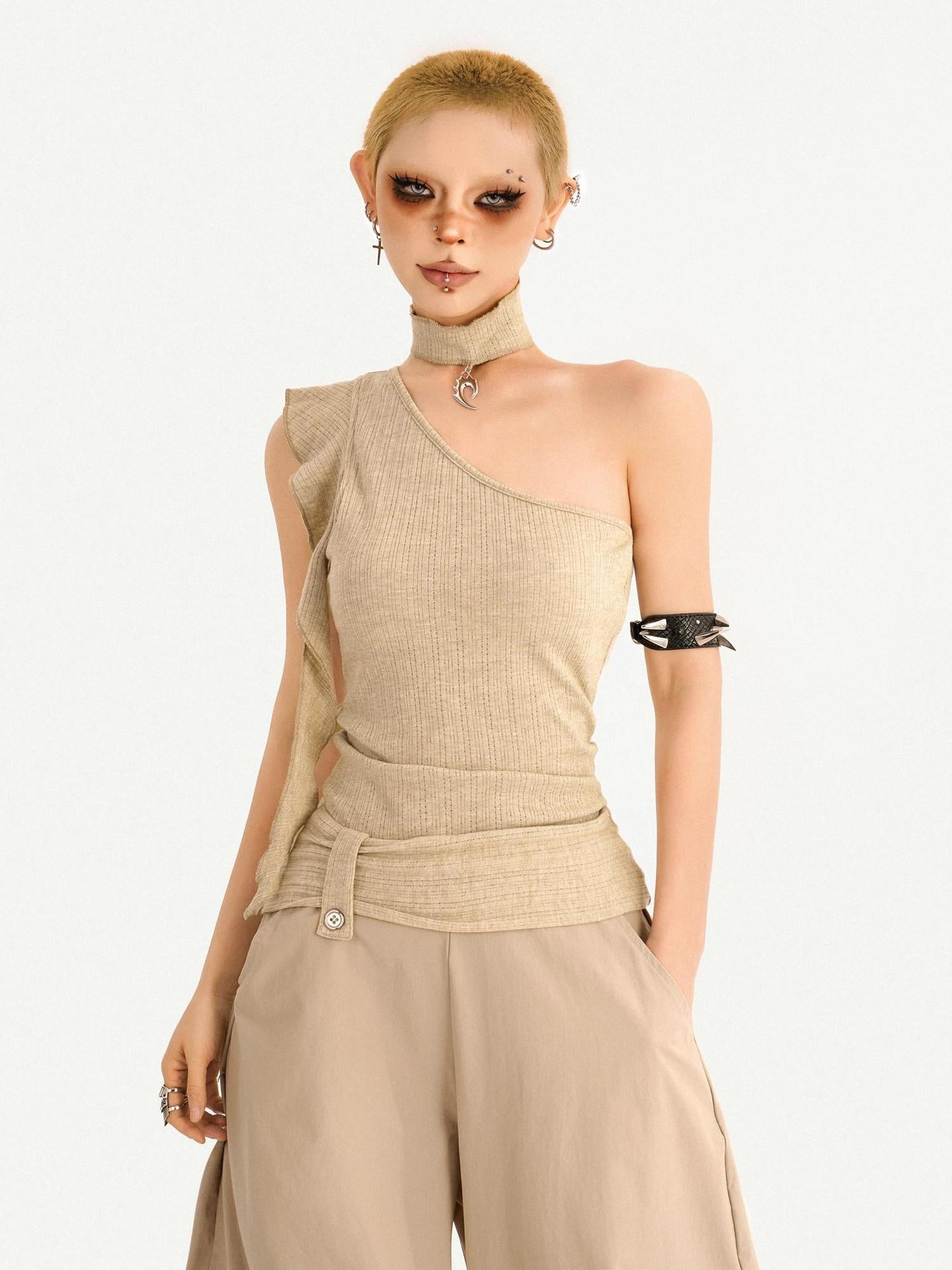 Nico Molly Khaki Padded Slim Street Style Casual Travel Youth Off Shoulder Crop Tops