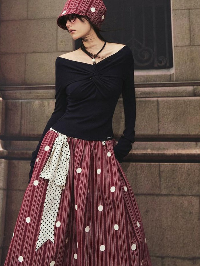 OfAkiva Romantic Tie Front Slim Fit High Waist Women Long Sleeve T-Shirts
