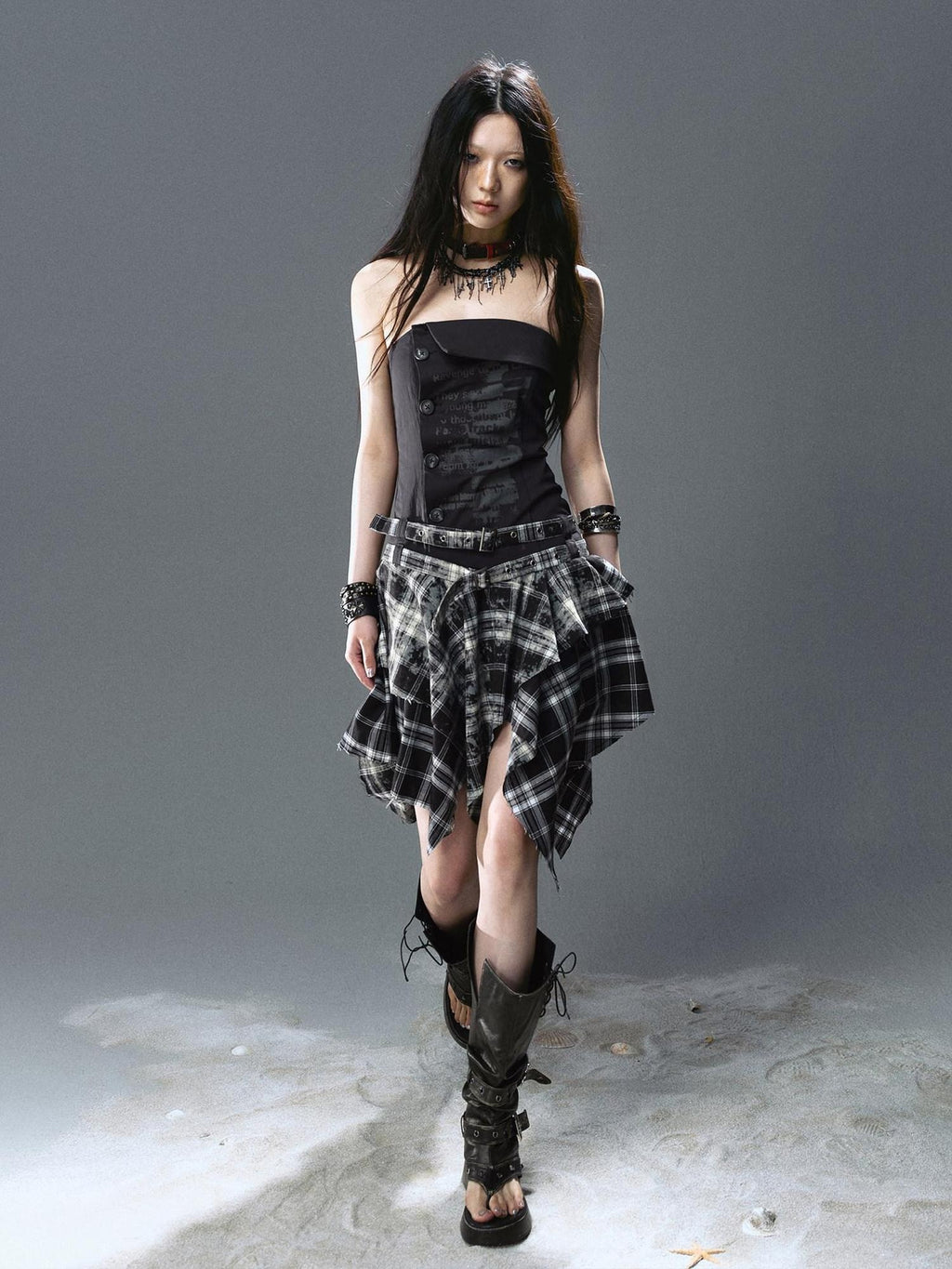 Cest Nous Strapless Asymmetric Print Cinched Waist A Line Cotton Street Style Minidresses