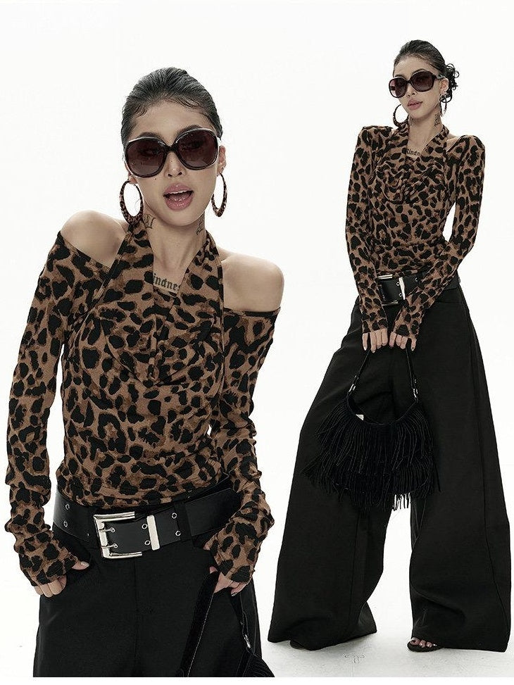 ZERO Printed Layered Slim Casual Women Leopard Zebra Long Sleeve T-Shirts