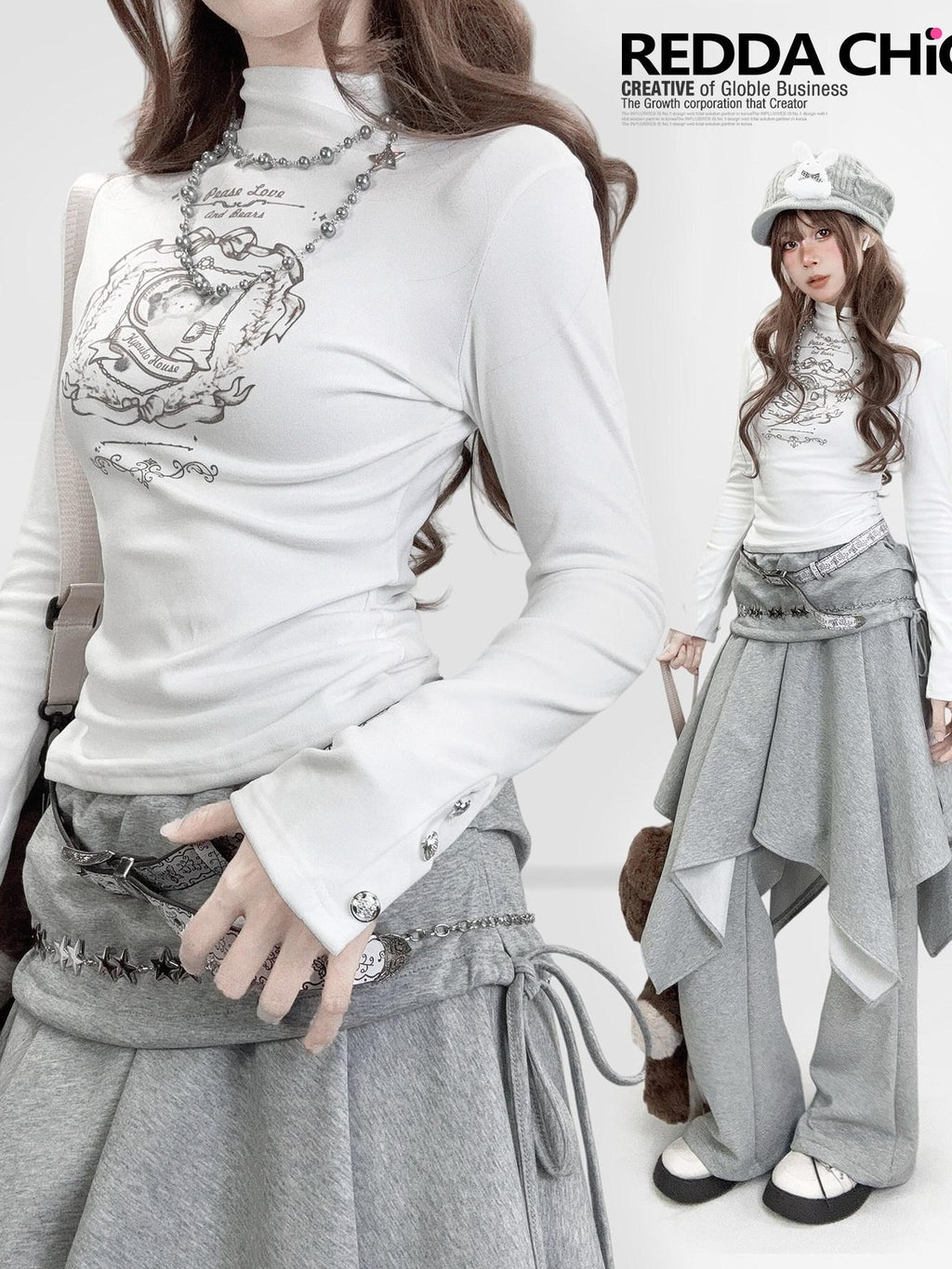 REDDACHIC White Mock Neck Slim Fit Cute Women'S Thermal Fleece Long Sleeve T-Shirts