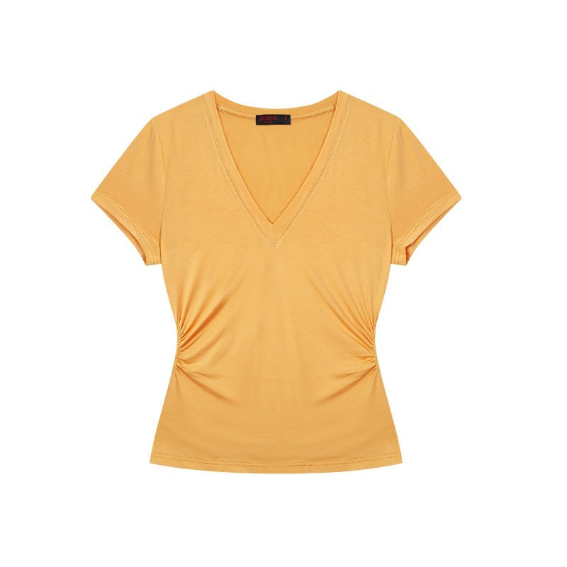 ZERO_Ruched_V-neck_Slim_Fit_Casual_Solid_Knit_Pullover_Women_Long_Sleeve_Crop_Tops_MISSTT