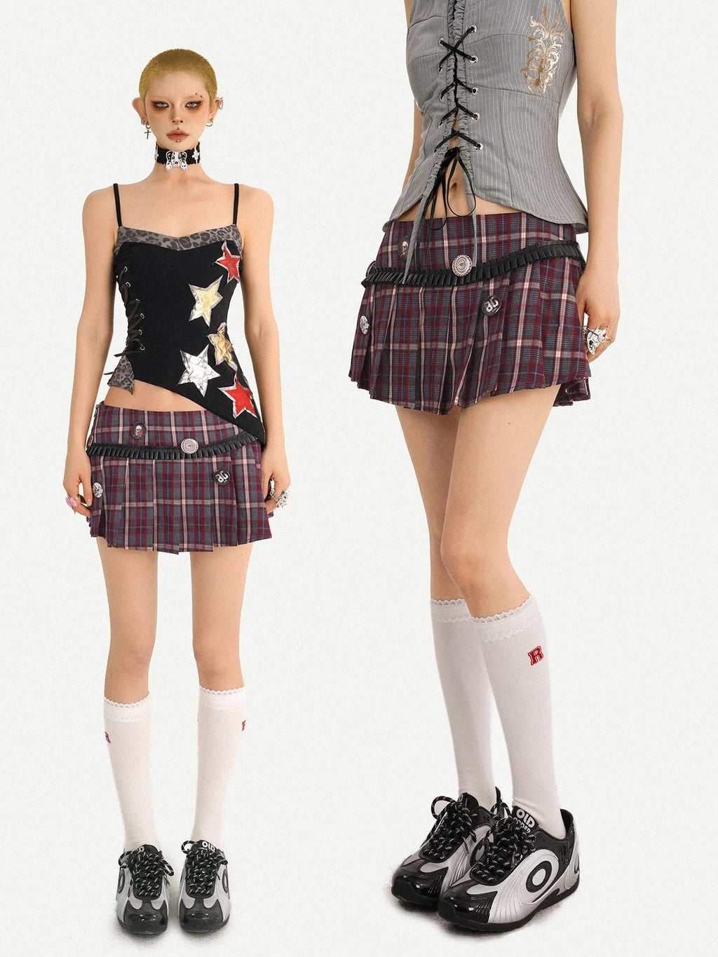 Nico Molly Lined Burgundy Pleated Low Waist Slim Fit Women Schoolgirl Chic Mini Skirts