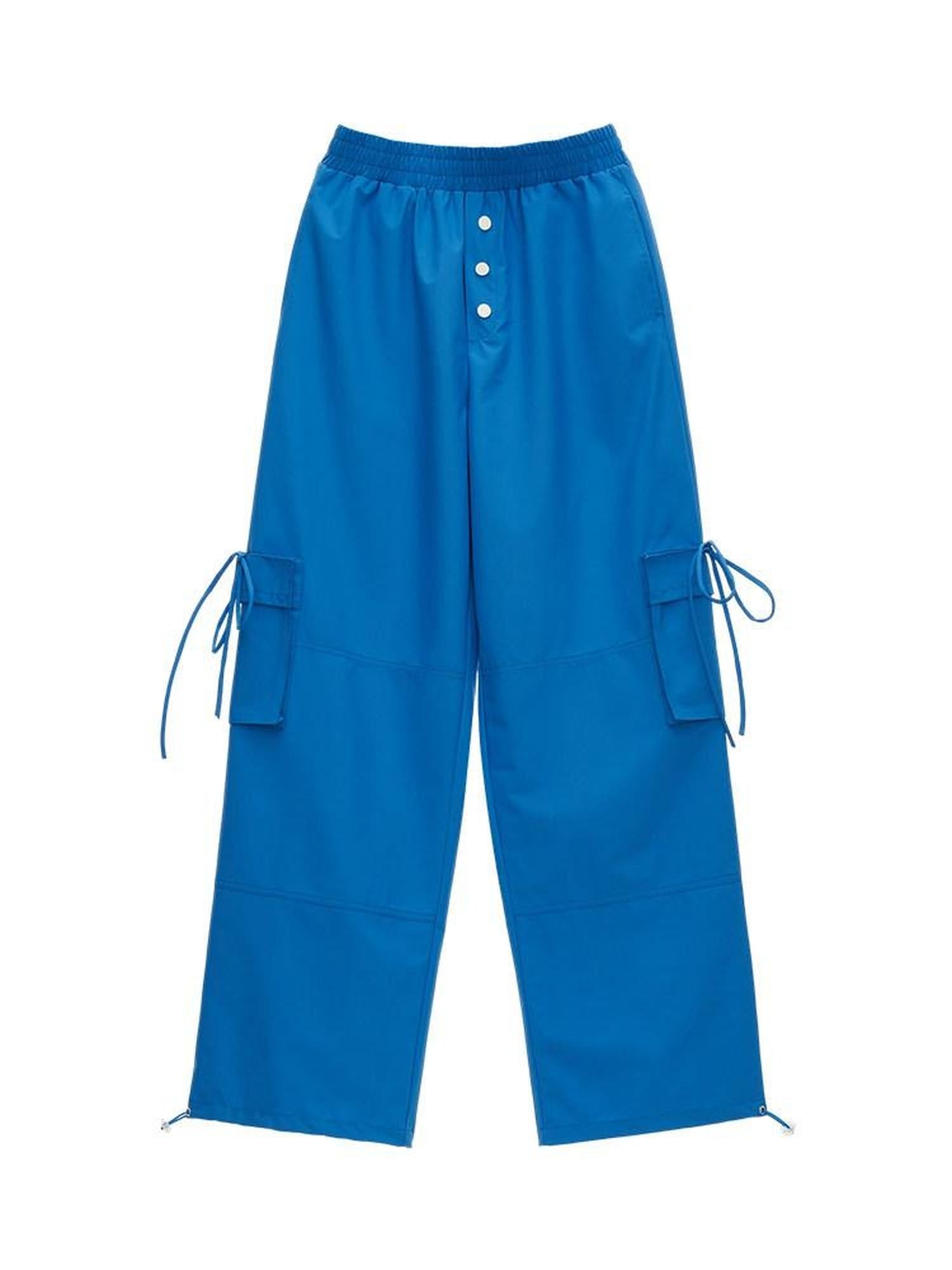 MAMC Minimalist Commuter Mid Rise Pockets Blue Polyester Women Straight Pants