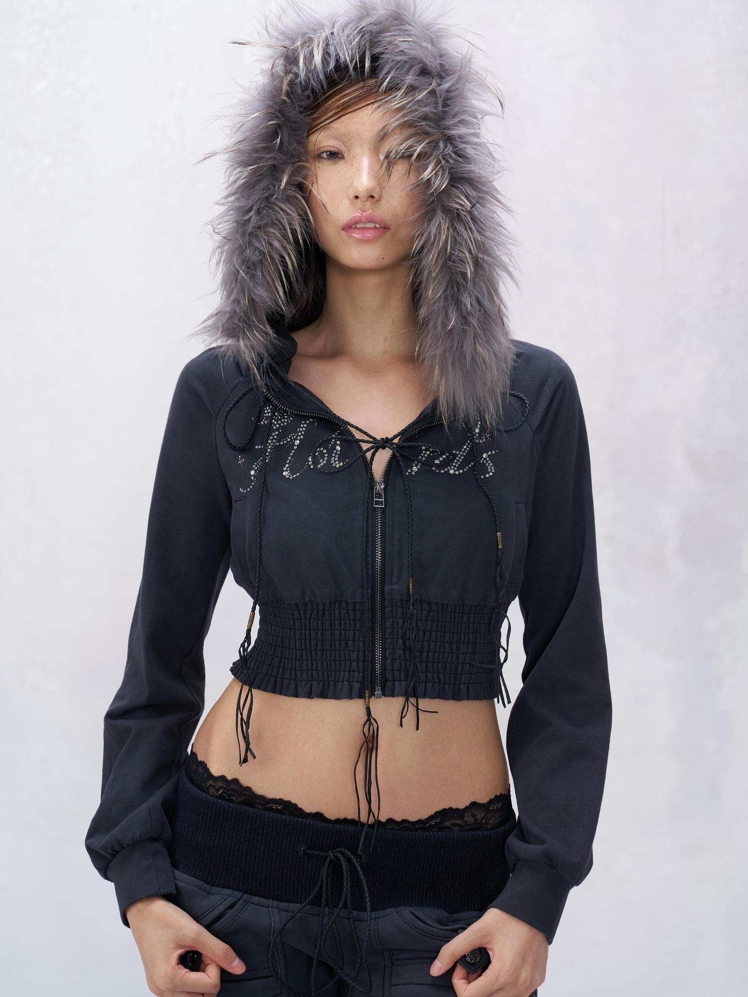 Flowers birds Market Soft Cotton Slim Fit Cropped Zip Up Hooded Streetwear Women Blue Purple Hoodies