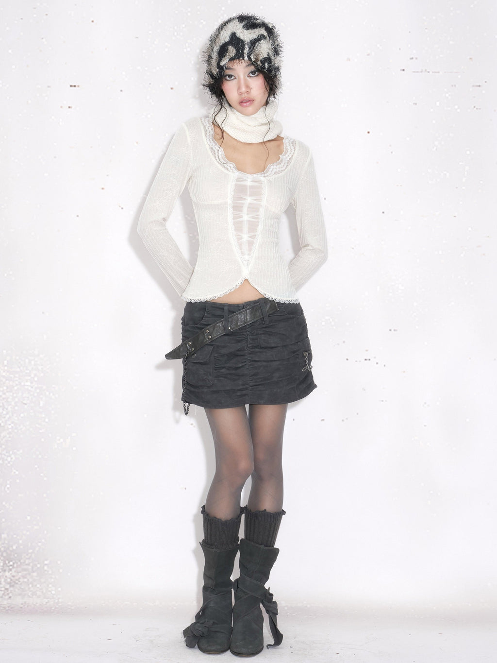 OPEN AESTHETIC Soft Cotton Lace Patchwork Sweet Slim Fit Cropped Long Sleeve T-Shirts