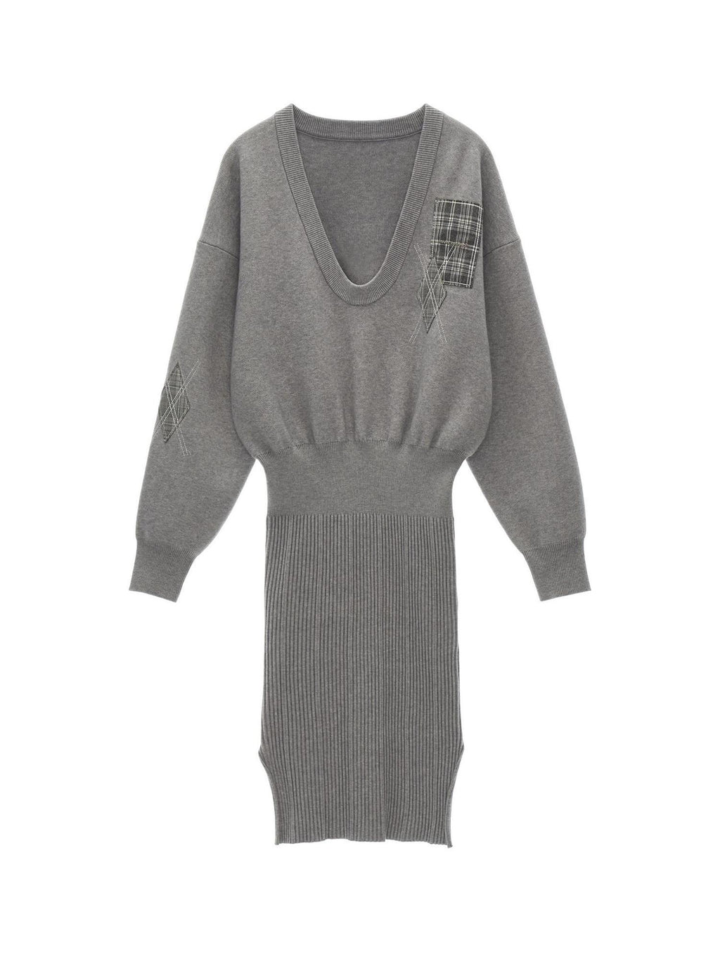 MAMC Slim V-neck Long Sleeve Preppy Bodycon Gray Casual Women Midi Dresses