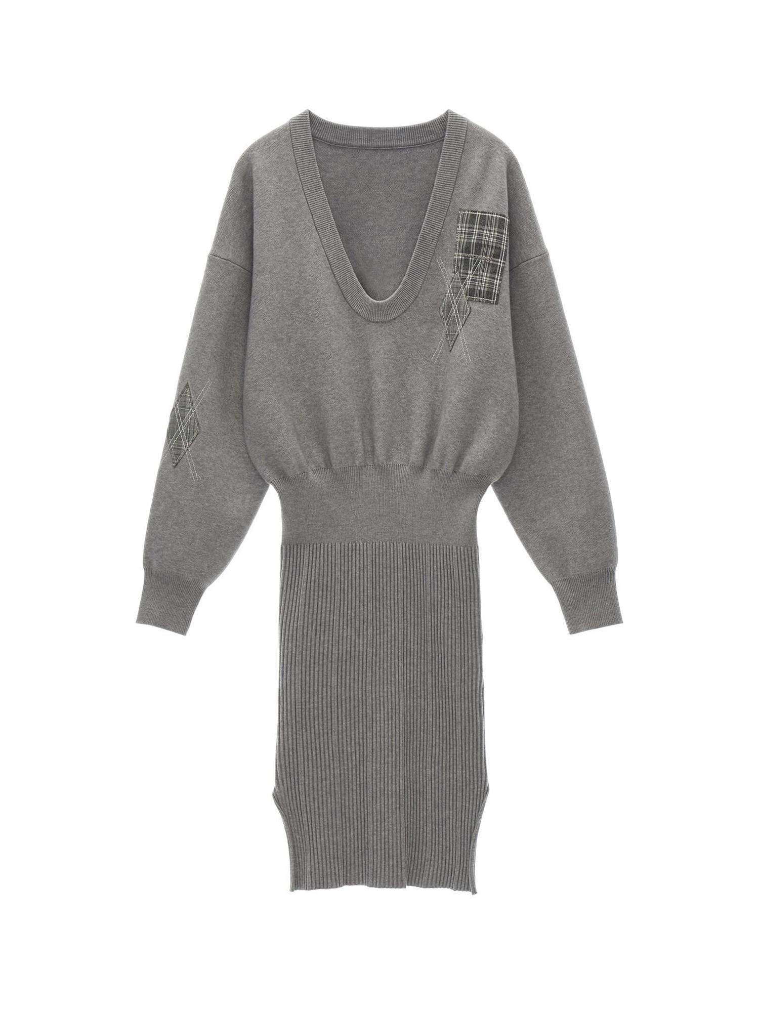 MAMC Slim V-neck Long Sleeve Preppy Bodycon Gray Casual Women Midi Dresses
