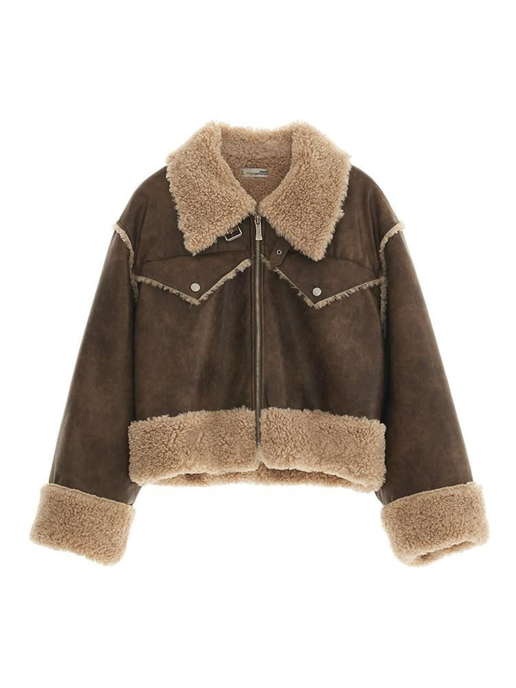 MAMC Soft Brown Panelled Lapel Collar Zip Front Loose Fit Office Leather Jackets