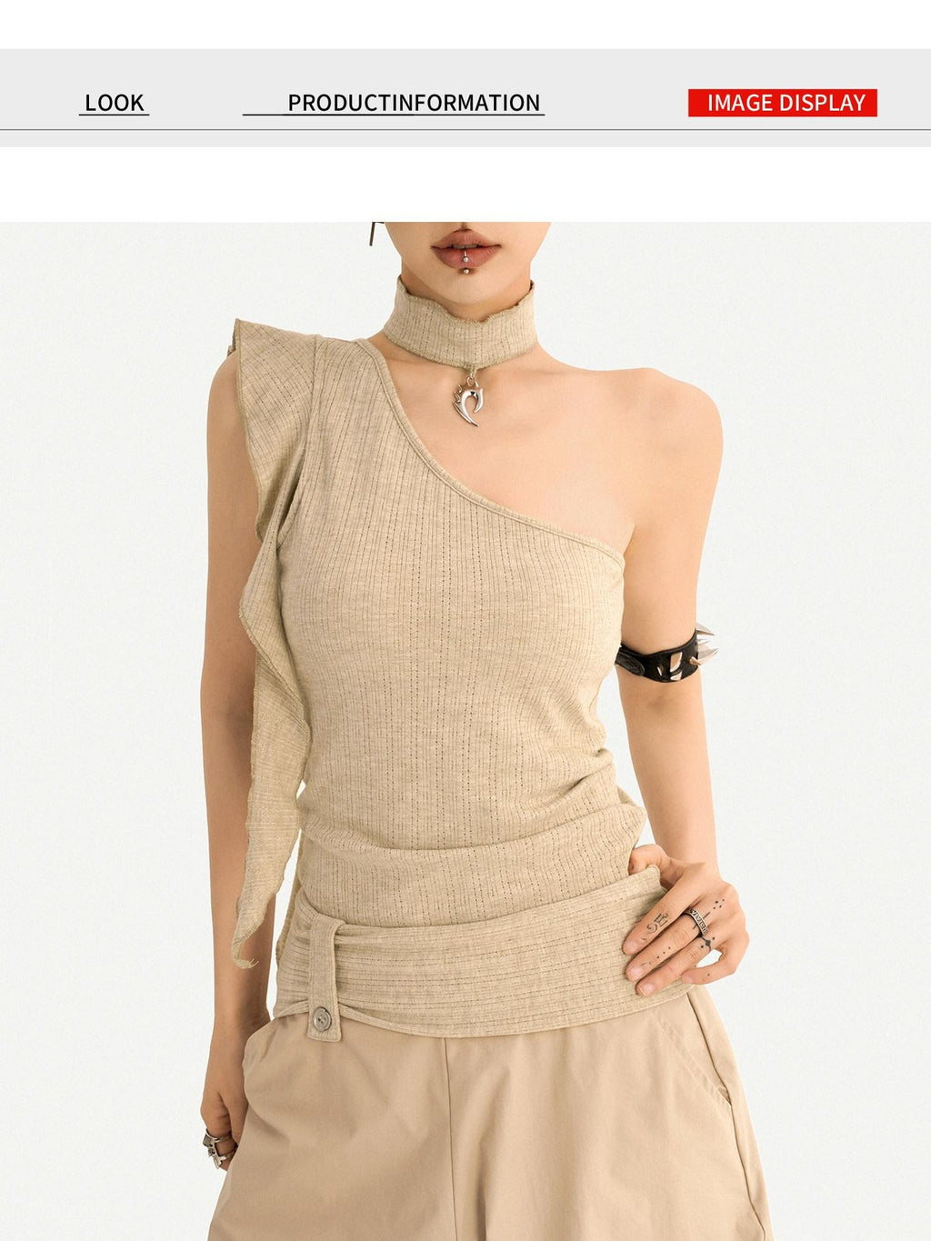 Nico Molly Khaki Padded Slim Street Style Casual Travel Youth Off Shoulder Crop Tops