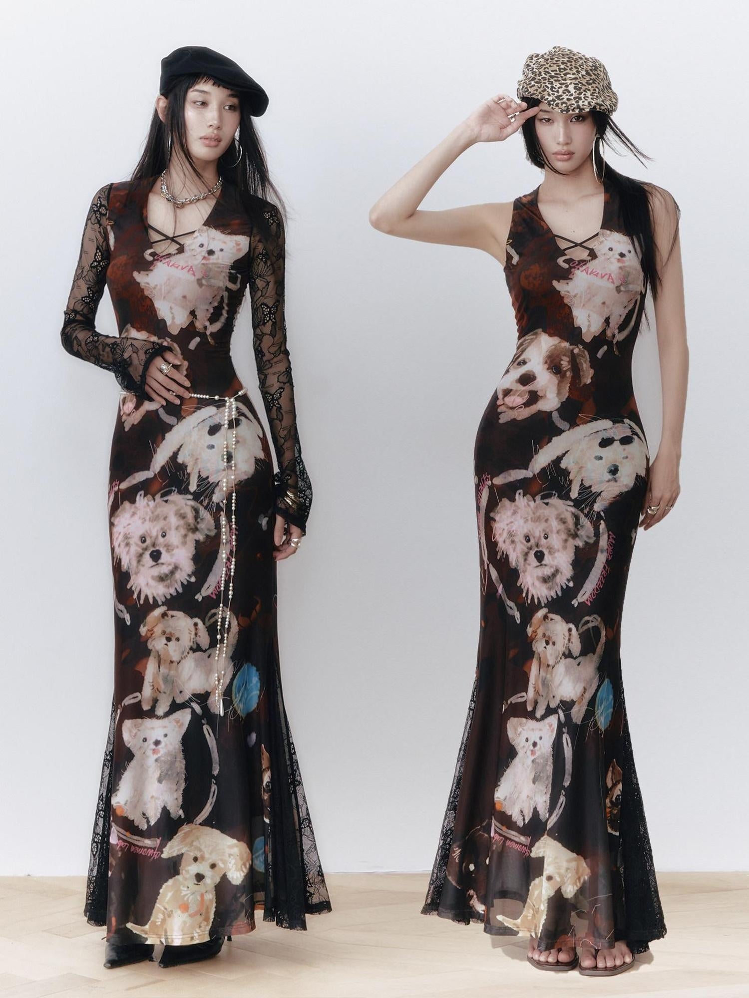 OfAkiva Colorblock V-neck High Waist Slim Long Sleeve Resort Women Maxi Dresses