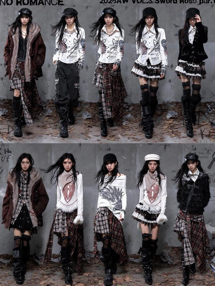 NO ROMANCE Vintage Punk Distressed Striped Women'S Faux Mink Low Neck Loose Long Sweaters