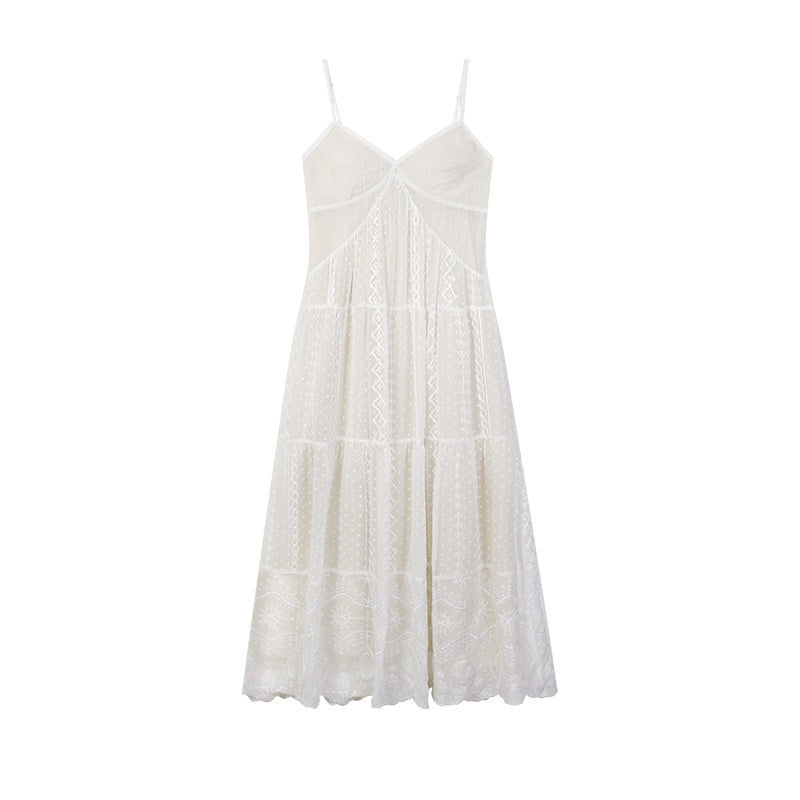 ZERO_Sweet_Spaghetti_Strap_V-neck_Panel_A_Line_Casual_Polyester_Maxi_Dresses_MISSTT