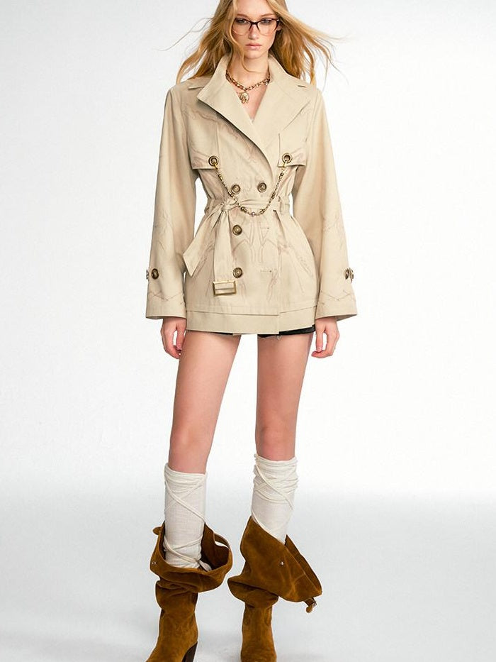 OfAkiva Printed Slim Fit Short Length Long Sleeve Women Cotton Blend Trench Coats