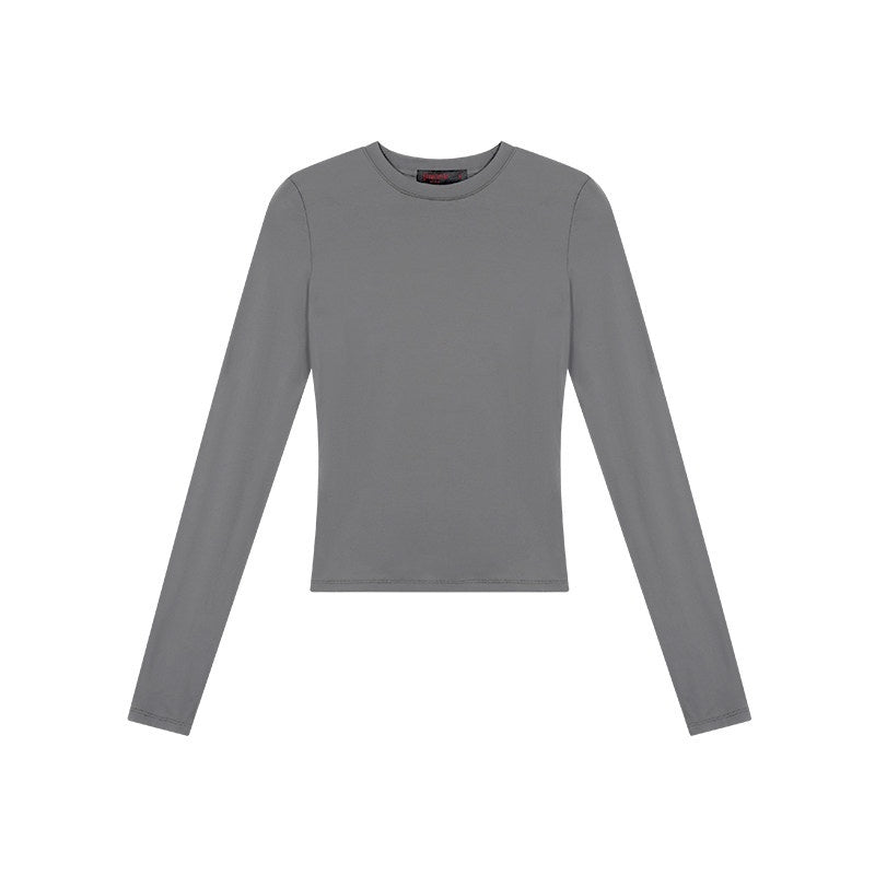 ZERO_Soft_Viscose_Knit_Sexy_Slim_Crewneck_Women_Black_Navy_Long_Sleeve_Crop_Tops_MISSTT