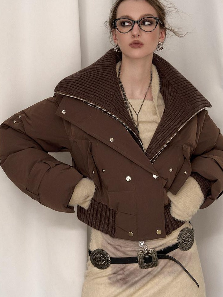 OfAkiva 90 Fill White Duck Down Warm Slim Patchwork Stud Hooded Women Down Jackets